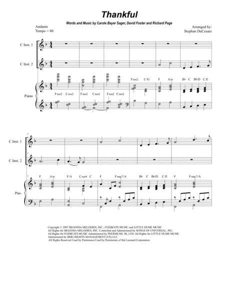 Free Sheet Music Thankful Duet For C Instruments