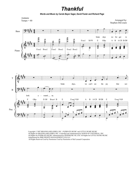 Thankful Duet For Tenor And Bass Solo Sheet Music