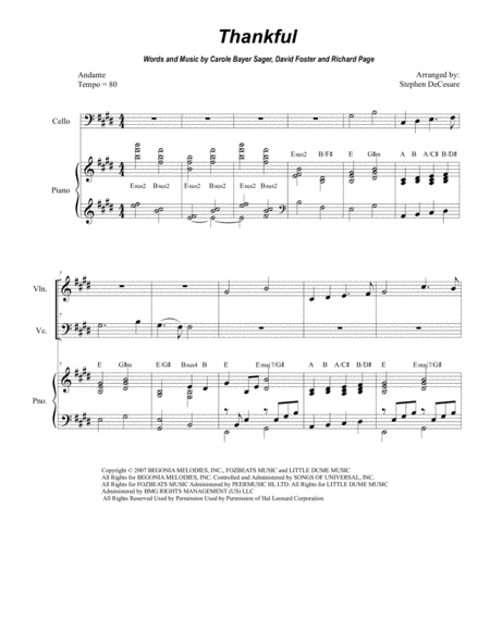 Free Sheet Music Thankful Duet For Violin And Cello