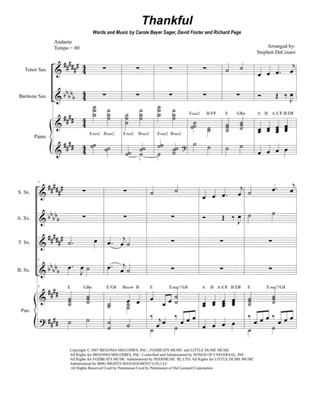 Free Sheet Music Thankful For Saxophone Quartet