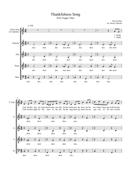 Free Sheet Music Thankfulness Song