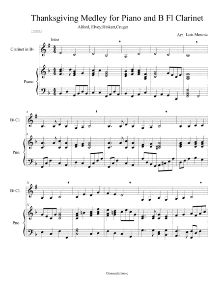 Thanksgiving Medley For Piano And B Fl Clarinet Sheet Music