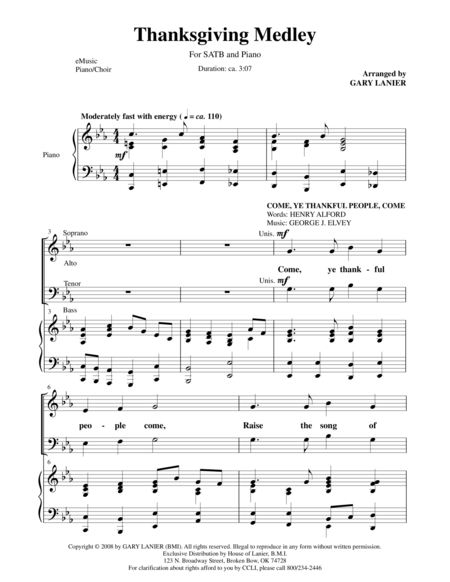 Thanksgiving Medley Satb Choir And Pn With Choir Prt Sheet Music