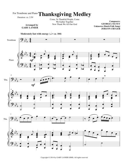 Thanksgiving Medley Trombone Piano With Trombone Part Sheet Music