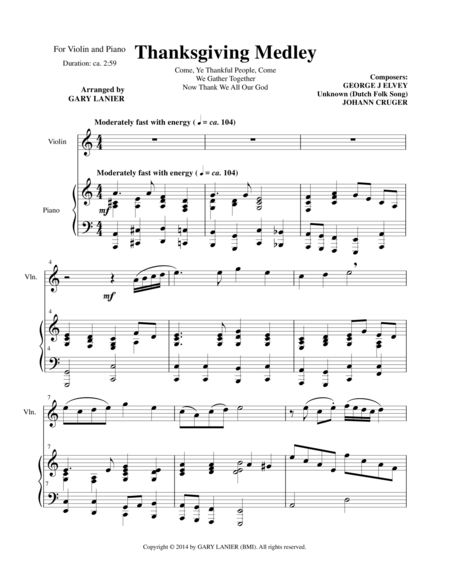 Thanksgiving Medley Viloin Piano With Vln Part Sheet Music