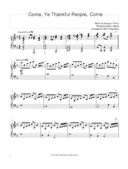 Free Sheet Music Thanksgiving Piano Solo Come Ye Thankful People Come