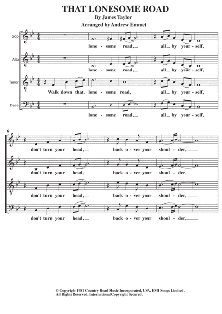 Free Sheet Music That Lonesome Road A Cappella