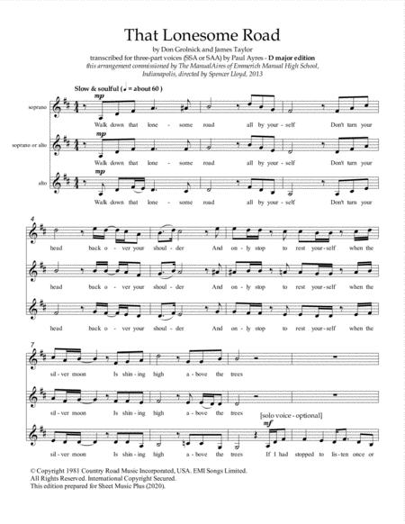 That Lonesome Road Arranged For Three Part Voices Sheet Music