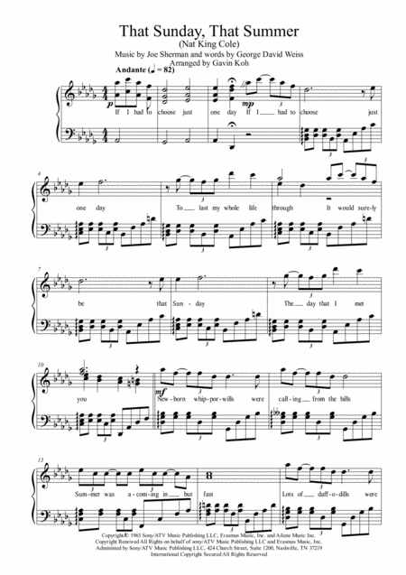 Free Sheet Music That Sunday That Summer If I Had To Choose