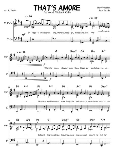 Free Sheet Music Thats Amore For Violin Vocal Cello Or 2 Violins Cello