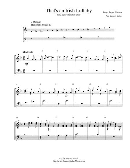 Thats An Irish Lullaby Too Ra Loo Ra Loo Ral For 2 Octave Handbell Choir Sheet Music