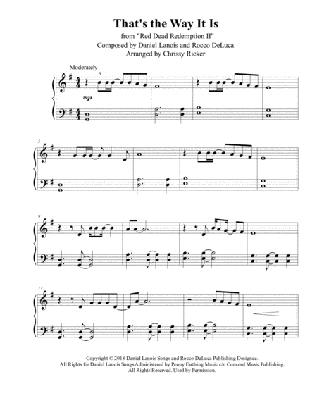 Thats The Way It Is From Red Dead Redemption Ii Easy Piano Sheet Music