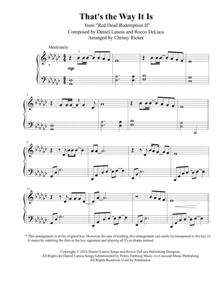 Free Sheet Music Thats The Way It Is From Red Dead Redemption Ii Intermediate Piano