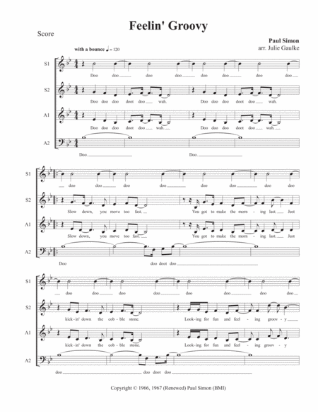 The 59th Street Bridge Song Feelin Groovy For Ssaa A Cappella Quartet Sheet Music