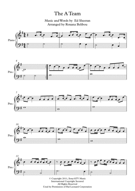 Free Sheet Music The A Team G Major By Ed Sheeran Easy Piano