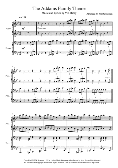 Free Sheet Music The Addams Family Theme 4 Hands Piano Duet