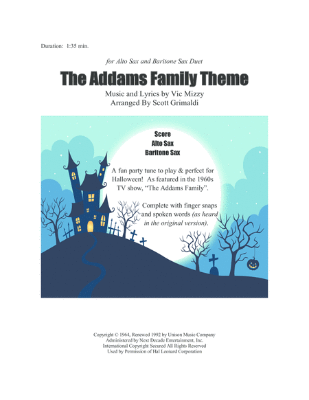 The Addams Family Theme For Alto Sax And Baritone Sax Duet Sheet Music