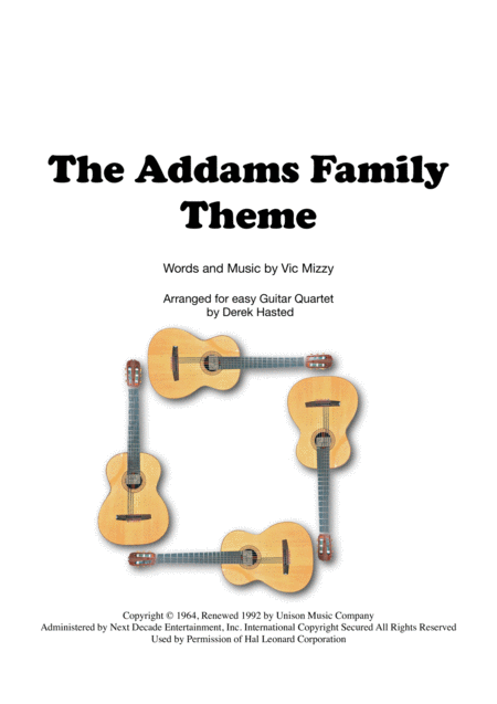 Free Sheet Music The Addams Family Theme For Easy Guitar Quartet