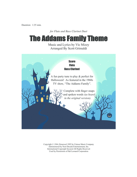 The Addams Family Theme For Flute And Bass Clarinet Duet Sheet Music