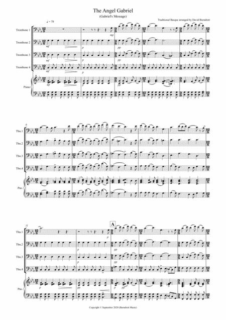 Free Sheet Music The Angel Gabriel For Trombone Quartet