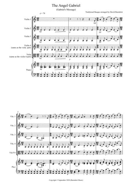 Free Sheet Music The Angel Gabriel For Violin Quartet