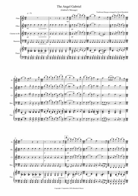 The Angel Gabriel For Wind Quartet Sheet Music