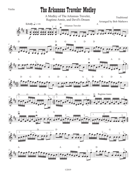 The Arkansas Traveler Medley For Solo Strings Sheet Music