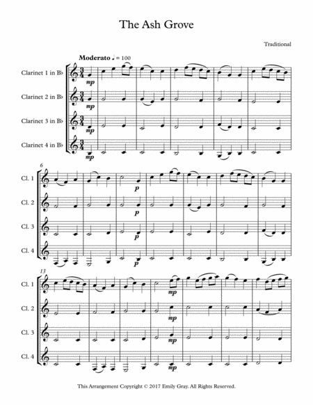 The Ash Grove Clarinet Quartet Sheet Music