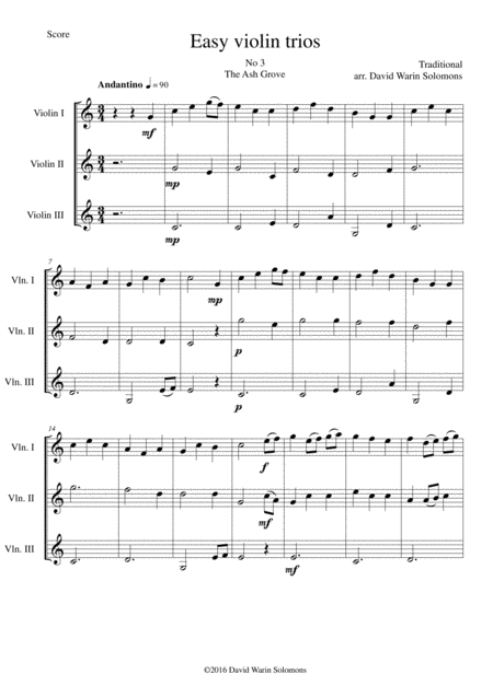 The Ash Grove For Violin Trio Sheet Music