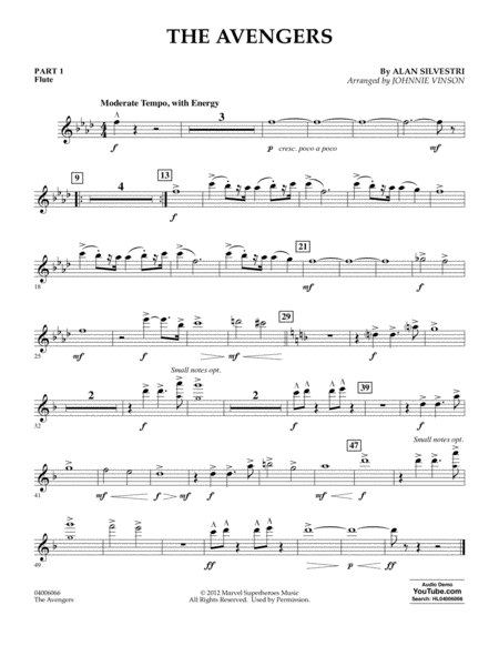 The Avengers Arr Johnnie Vinson Pt 1 Flute Sheet Music