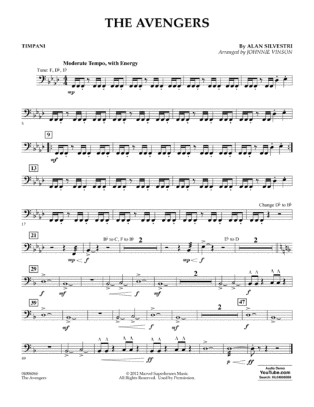 The Avengers Arr Johnnie Vinson Timpani Sheet Music