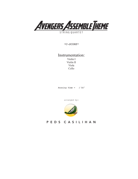 The Avengers Assemble Theme String Quartet Sheet Music