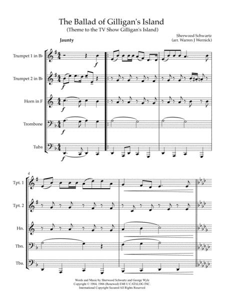 Free Sheet Music The Ballad Of Gilligans Isle Theme From The Tv Show Gilligans Island