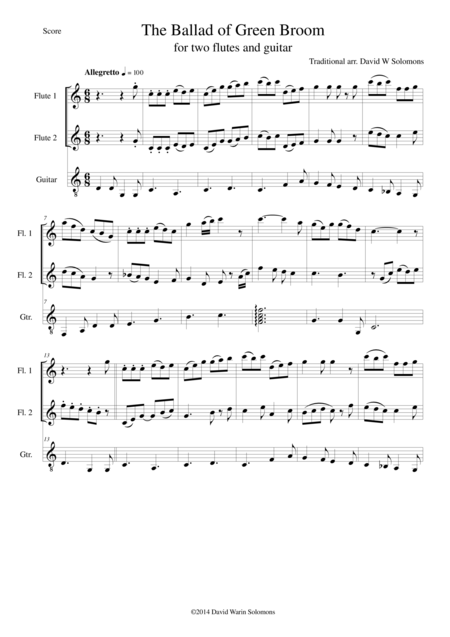 The Ballad Of Green Broom For 2 Flutes And Guitar Sheet Music