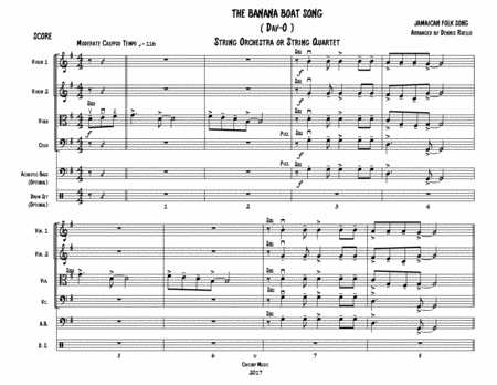 The Banana Boat Song String Orchestra Or Quartet Intermediate Sheet Music