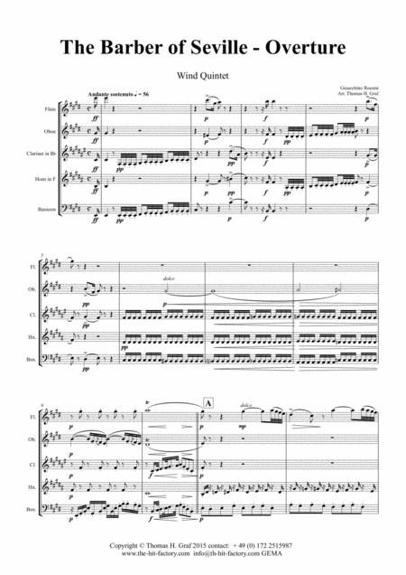 Free Sheet Music The Barber Of Sevilla Overture Wind Quintet