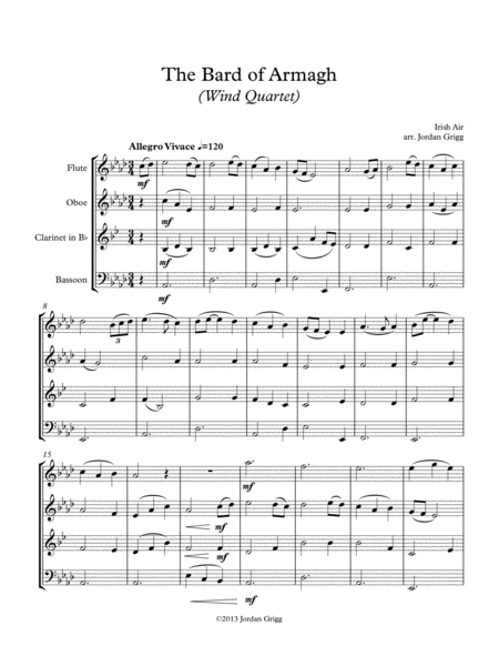 Free Sheet Music The Bard Of Armagh Wind Quartet