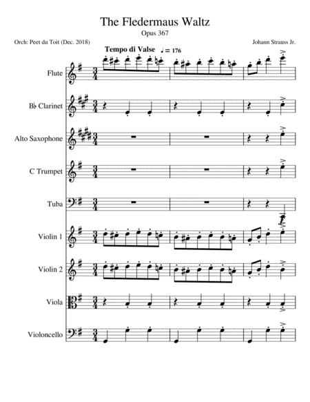 The Bat Die Fledermaus Waltz Op 367 J Strauss Jr Mixed Ensemble Sheet Music