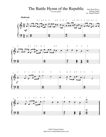 The Battle Hymn Of The Republic For Easy Piano Sheet Music