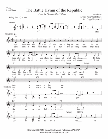 Free Sheet Music The Battle Hymn Of The Republic Vocal