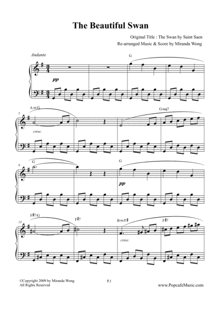 Free Sheet Music The Beautiful Swan Le Cygne Romantic Piano Solo Version