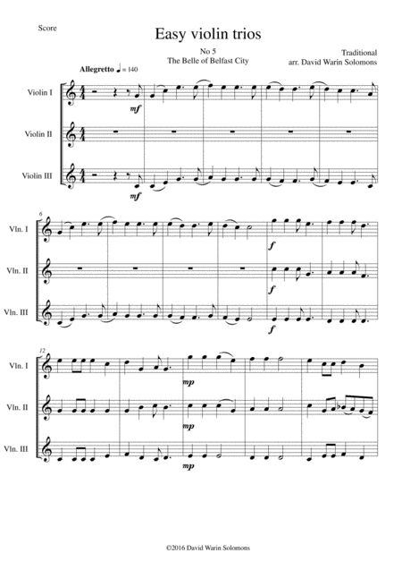 Free Sheet Music The Belle Of Belfast City I Will Tell My Ma For Violin Trio