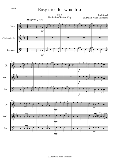 The Belle Of Belfast City I Will Tell My Ma For Wind Trio Oboe Clarinet Bassoon Sheet Music