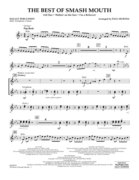 Free Sheet Music The Best Of Smash Mouth Arr Paul Murtha Mallet Percussion