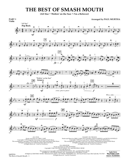 The Best Of Smash Mouth Arr Paul Murtha Pt 1 Violin Sheet Music