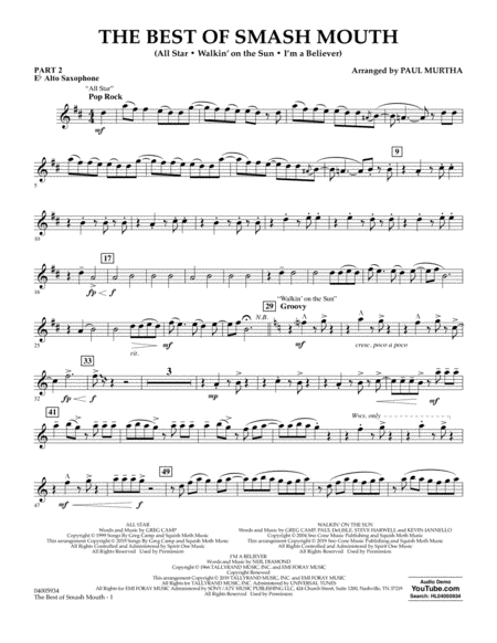 The Best Of Smash Mouth Arr Paul Murtha Pt 2 Eb Alto Saxophone Sheet Music