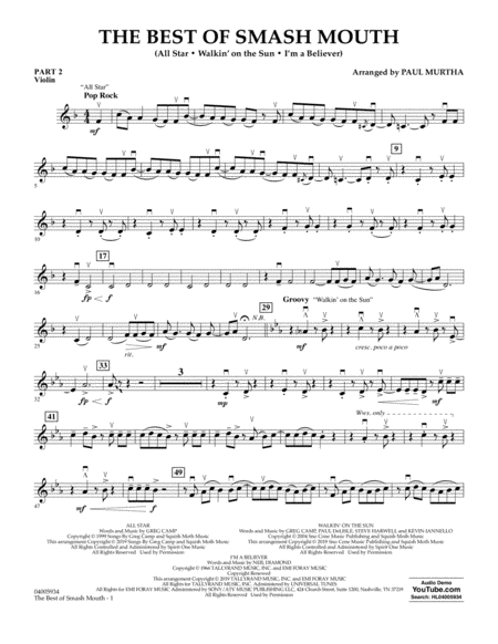 The Best Of Smash Mouth Arr Paul Murtha Pt 2 Violin Sheet Music