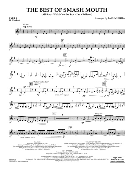 The Best Of Smash Mouth Arr Paul Murtha Pt 3 Bb Clarinet Sheet Music