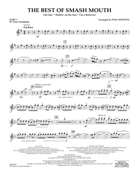 The Best Of Smash Mouth Arr Paul Murtha Pt 3 Bb Tenor Saxophone Sheet Music