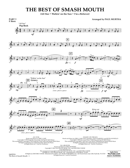 The Best Of Smash Mouth Arr Paul Murtha Pt 3 F Horn Sheet Music